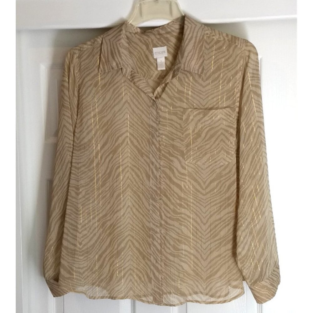 Woman's Gold Metallic Stripe Sheer Shirt by Chico's